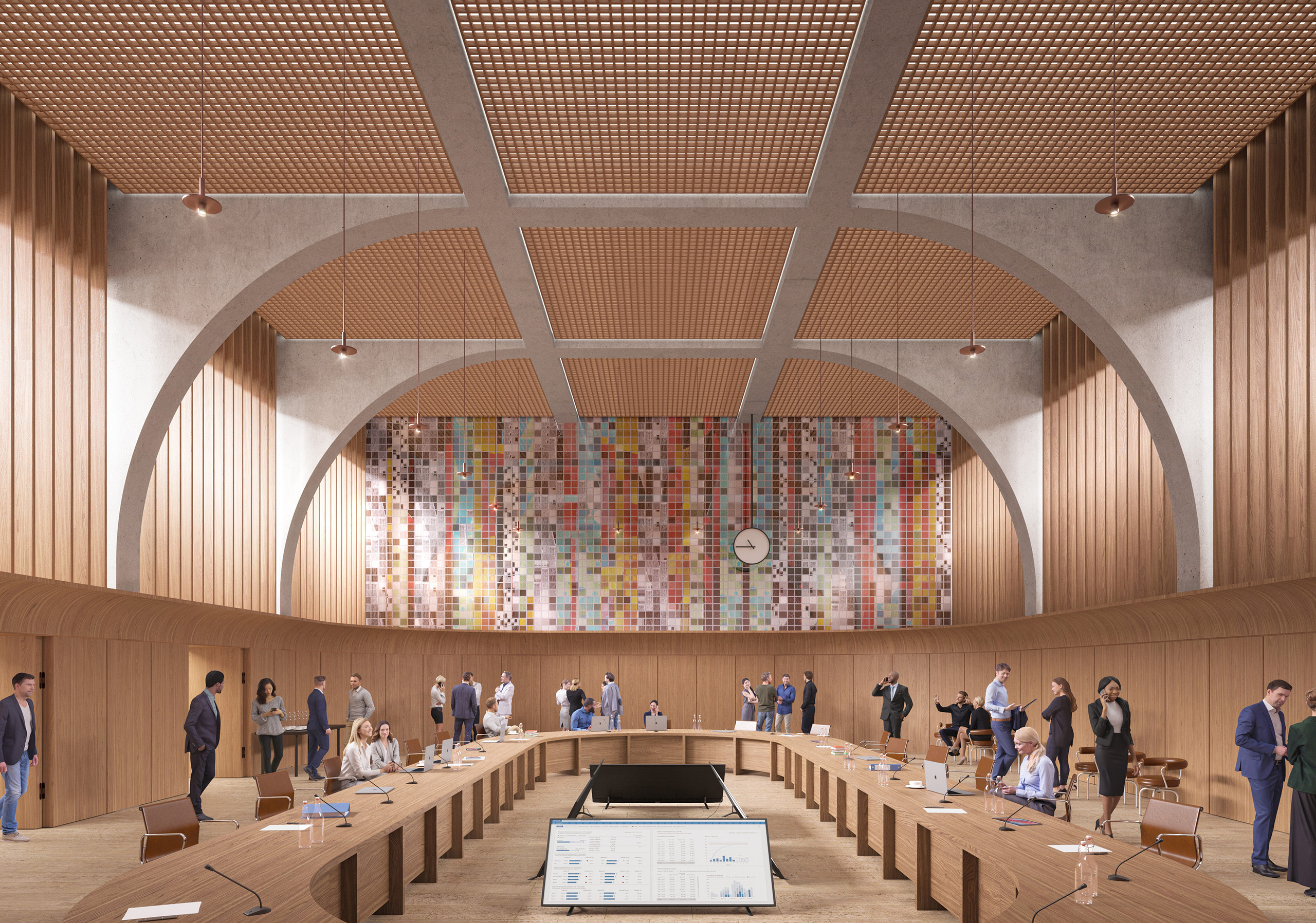 Conceptual rendering of the committee room, showcasing the open and spacious design